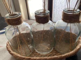 Set 3 Vasetti Vetro con Corda e Fibre Naturali