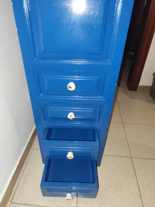 Mueble azul 4 cajones madera 36x90x93