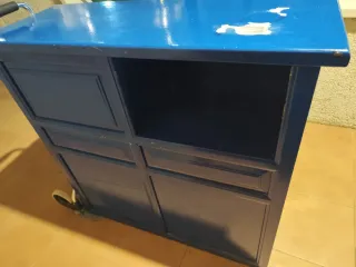 Mueble azul 4 cajones madera 36x90x93