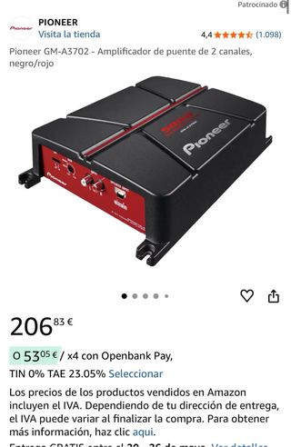 Amplificador Pioneer GM-A3702 2 Canales Puente