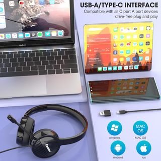PANDER Auriculares USB/USB-C Con Micrófono Para PC