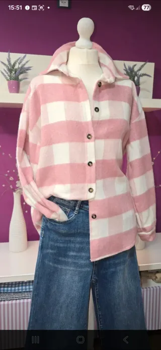 Camisa cuadros rosa franela suave