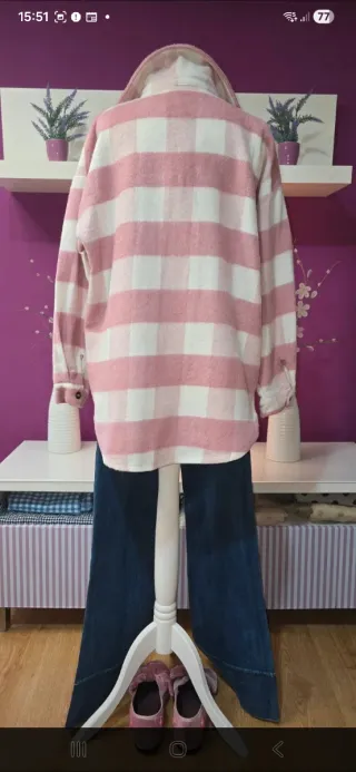 Camisa cuadros rosa franela suave
