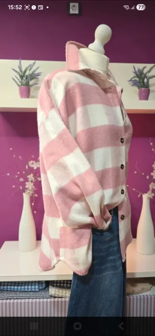 Camisa cuadros rosa franela suave