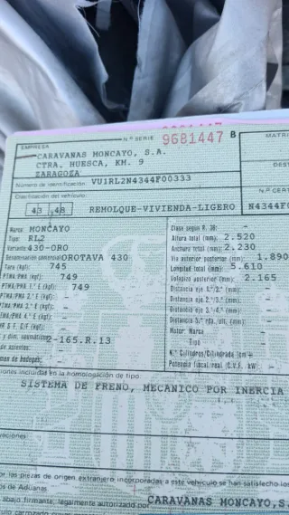 Caravana Moncayo oro en muy buen estado