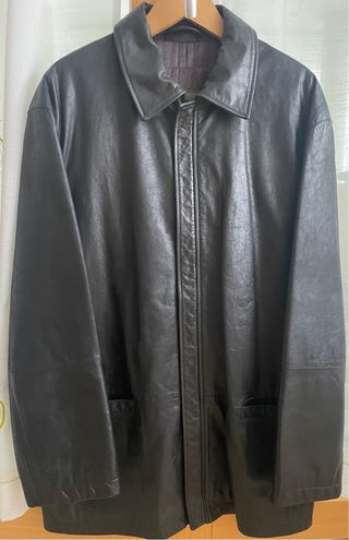 Chaqueta de piel hombre negra