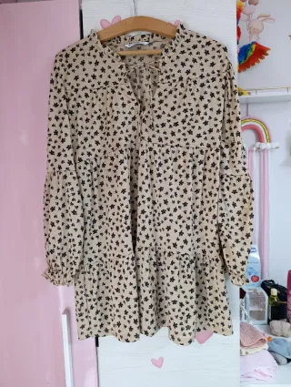 Vestido floral beige y negro