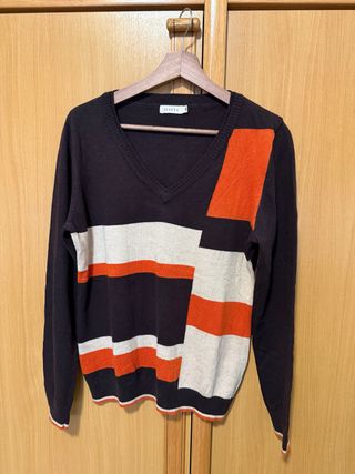 Jersey mujer marrón estampado escote pico M - L