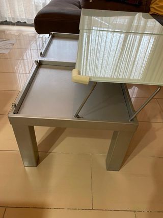 Mesa de centro cristal y metal gris