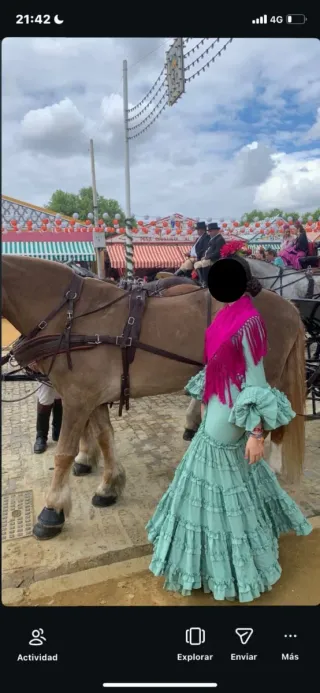 Traje Flamenca Karamel 2025 Verde y Rosa