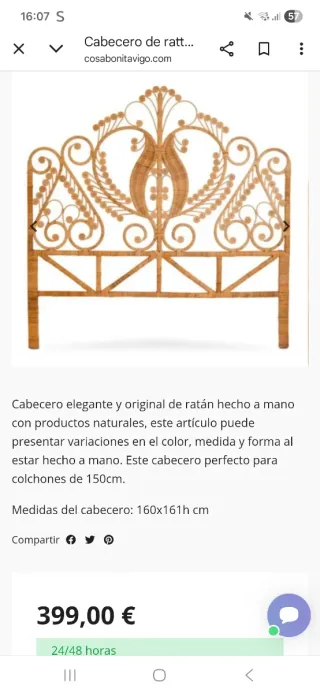 Cabecero ratán cama hasta 150