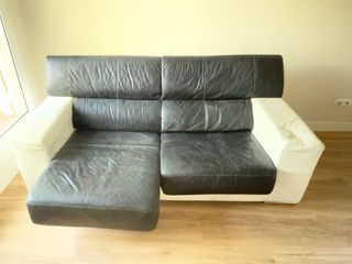 Sofá de piel bicolor blanco y negro