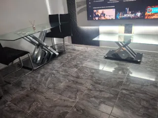 Conjunto Mesa Comedor Cristal y Metal SIN SILLAS