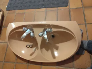 Lavabo doble vintage beige cerámicabde doble seno