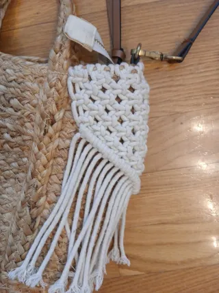 Bolso Paja y Macramé Beige/Blanco