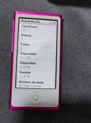 iPod Nano 7ª Gen 16GB Rosa + Cable y Cargador