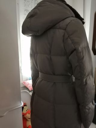 Piumino d'oca marrone/grigio con cappuccio