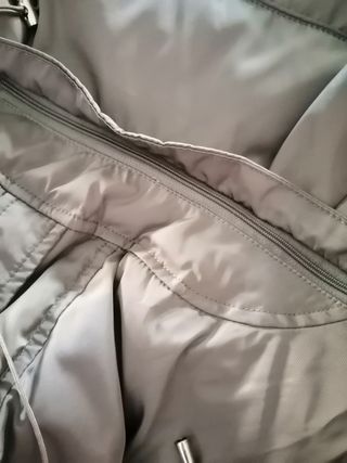 Piumino d'oca marrone/grigio con cappuccio