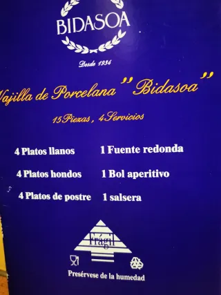 Vajilla Bidasoa Porcelana 45 Piezas