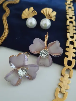 Conjunto Baño Oro: Collar, Pulseras y Pendientes