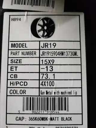 4 Llantas Japan Racing JR19 Antracita de15" nuevas