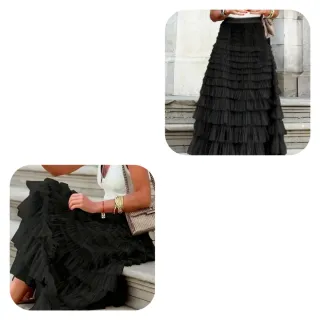 Falda larga volantes negra T42