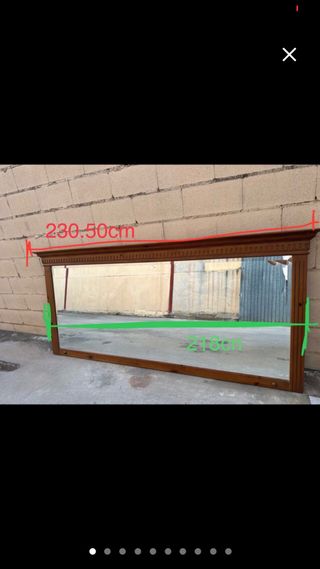 Espejo antiguo grande de pared con marco de madera