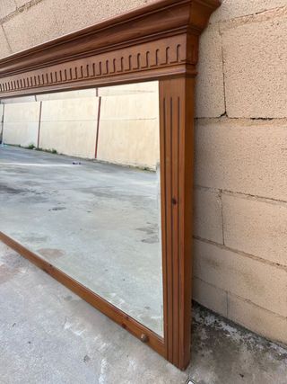 Espejo antiguo grande de pared con marco de madera