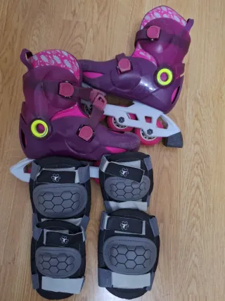 Patines ajustables morados y rosas + protecciones