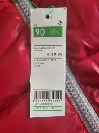 Abrigo niña (talla 90cm) marca Benetton a estrenar
