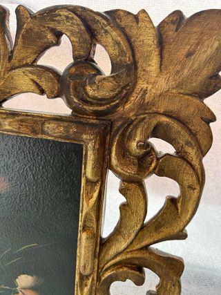 Cuadro Antiguo Flores Jarra Dorada