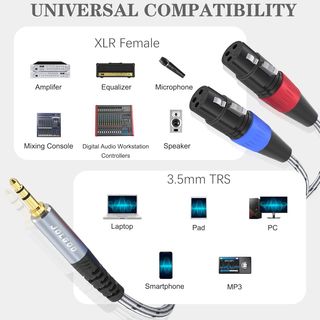 Cable de micrófono estéreo XLR hembra dual a TRS d