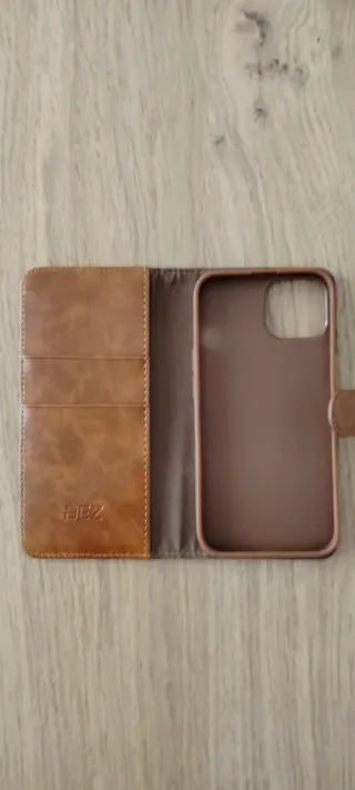 Funda iPhone 14 Piel Sintética Marrón y Azul flip