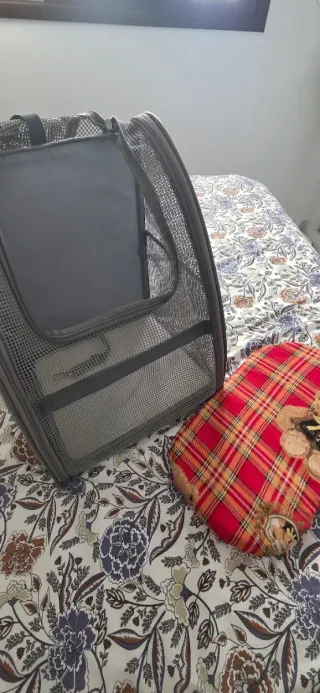 Mochila de viaje para perrito gris