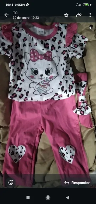 Conjunto niña gato cupcake rosa 3-6 meses