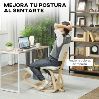 Silla Rodillas Ergonómica HOMCOM Madera Crema