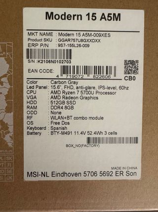 MSI Modern 15 A5M-009XES Portátil Gris