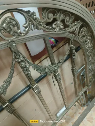 Cabecero antiguo metal dorado/plateado