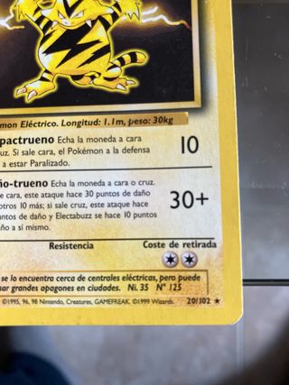Carta Pokémon Electabuzz 70 HP 1ra Edición.