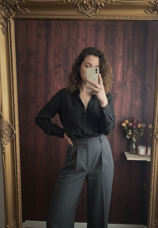 Camisa 100% Seda Negra Cedarwood State