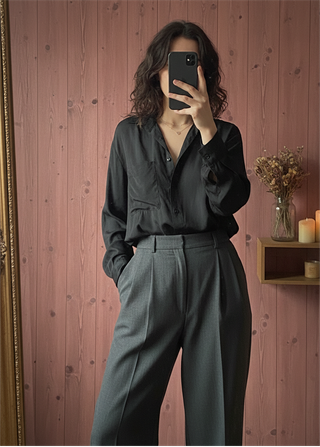 Camisa 100% Seda Negra Cedarwood State