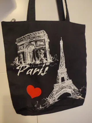 Bolso de lona negro con diseño París