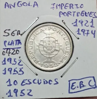 10 Escudos Angola 1952 Plata