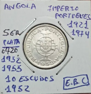 10 Escudos Angola 1952 Plata