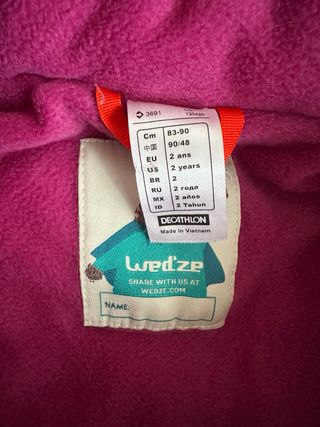 Mono de esquí niña 2 años