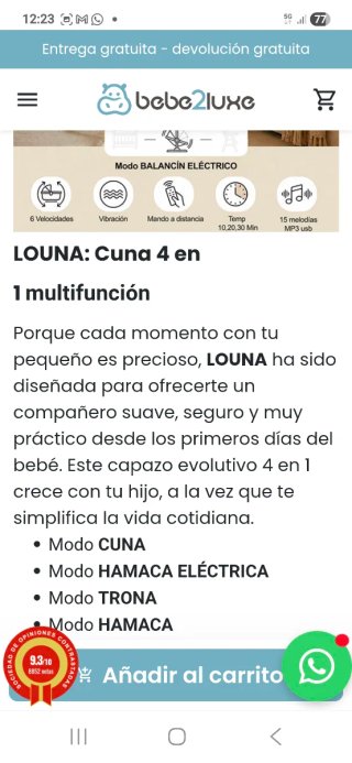 Louna Cuna 4 en 1 Bebé2Luxe