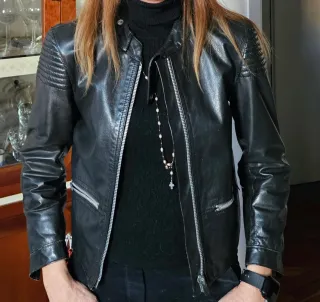 Giacca pelle anni 70/80 collo coreana zip