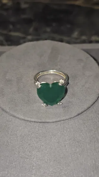 Anillo Corazón Verde Plata
