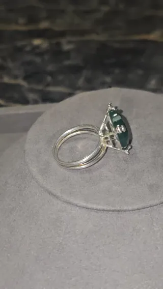 Anillo Corazón Verde Plata