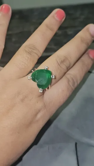 Anillo Corazón Verde Plata